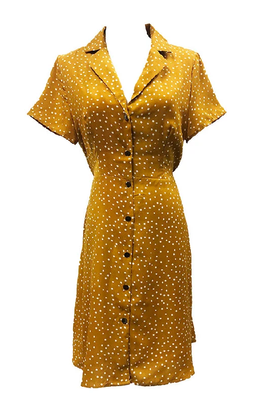 Polka Dot Collared Neckline Button Front Retro Dress