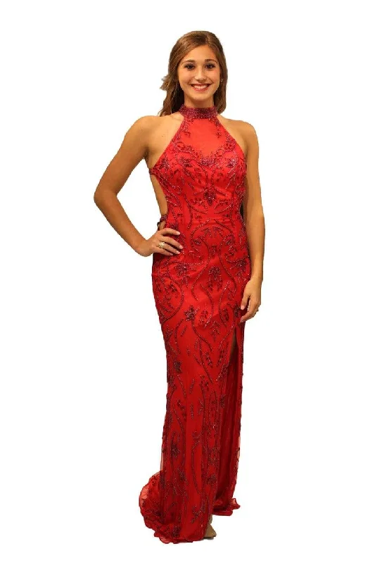 Primavera Couture - Beaded High Halter Column Evening Dress 3050SC