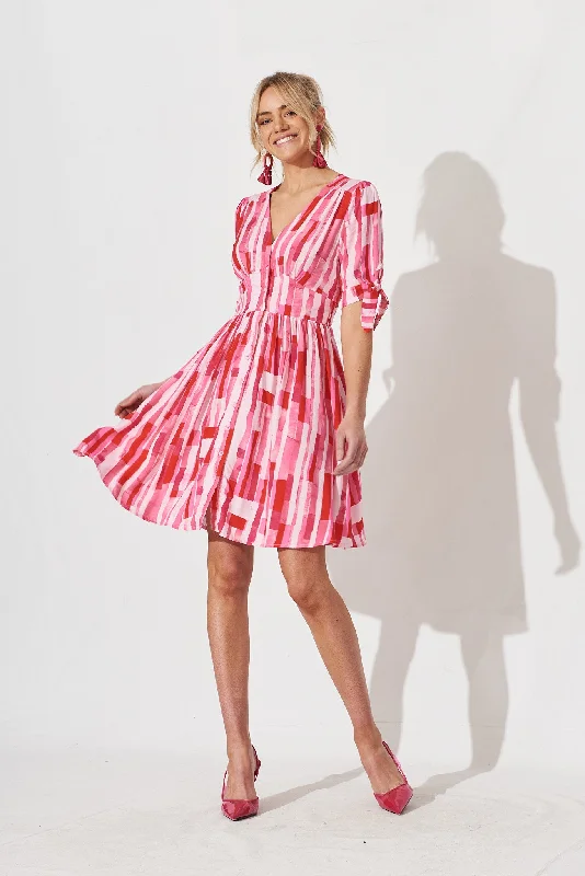 Quera Dress In Red With Pink Print