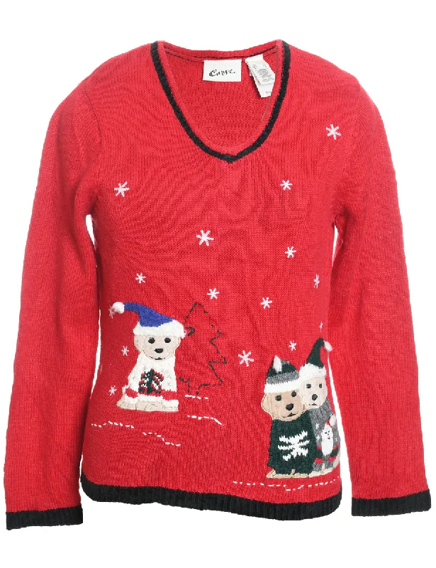 Red Dog Design Christmas Jumper - S Fitted Slim Tailored