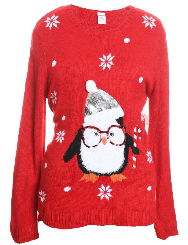 Red Penguin Design Knit Christmas Jumper - L Nylon Fabric Polyester Fabric Spandex Fabric Red Penguin Design Knit Christmas Jumper - L Nylon Fabric Polyester Fabric Spandex Fabric