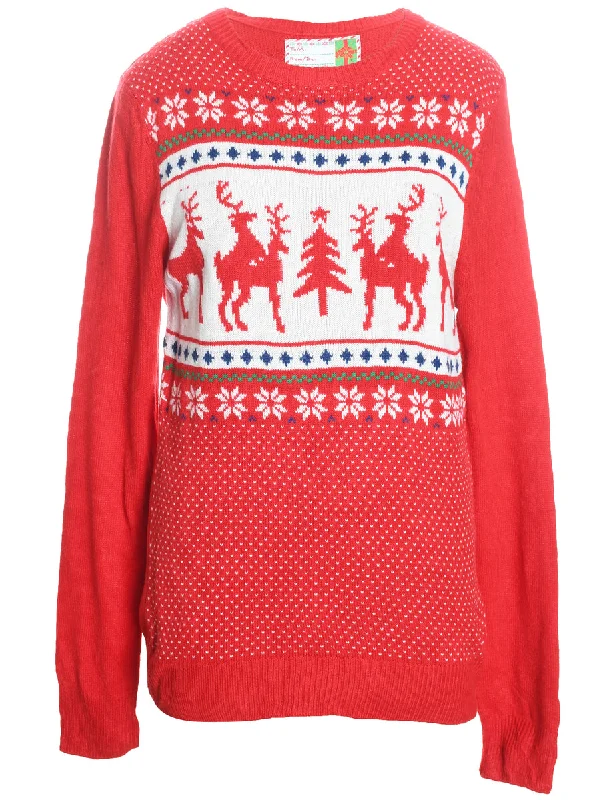 Reindeer Design Knit Nordic Christmas Jumper - S Long Sweater Short Sweater Cropped Sweater Reindeer Design Knit Nordic Christmas Jumper - S Long Sweater Short Sweater Cropped Sweater