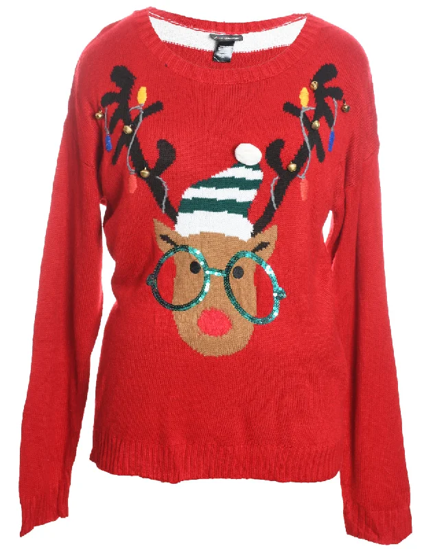 Reindeer Design Red & White Knit Christmas Jumper - XL Open Front Closed Front Wrap Front Reindeer Design Red & White Knit Christmas Jumper - XL Open Front Closed Front Wrap Front