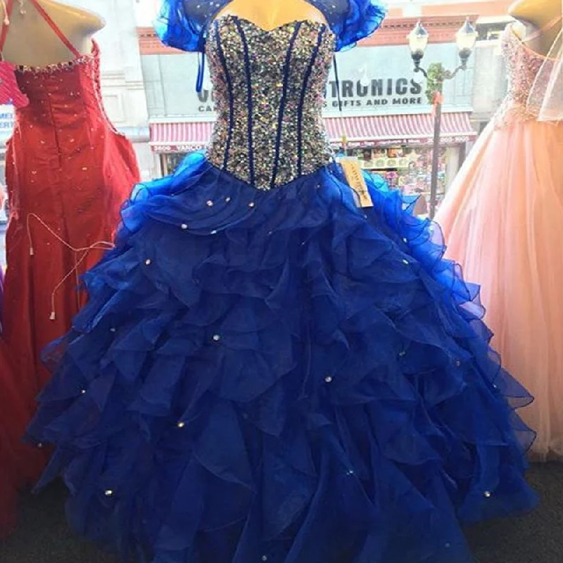 Royal Blue Quinceanera Dresses Crystal Beaded Ball Gown