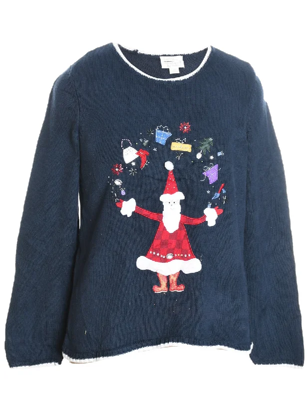 Santa Claus Christmas Jumper - M Lace Blend Ribbed Blend Corduroy Blend