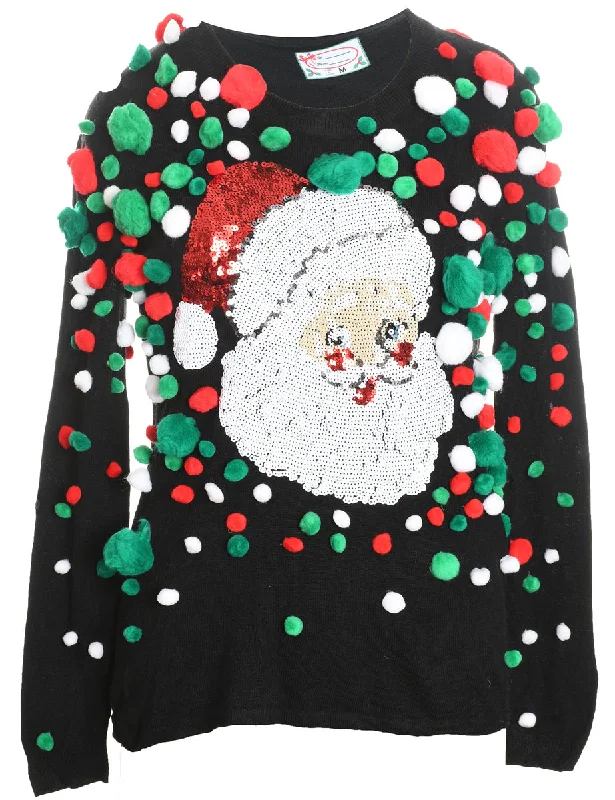 Santa Claus Design Black, Green & Red Sequined Christmas Jumper - M Machine Wash Dry Clean Hand Wash Santa Claus Design Black, Green & Red Sequined Christmas Jumper - M Machine Wash Dry Clean Hand Wash