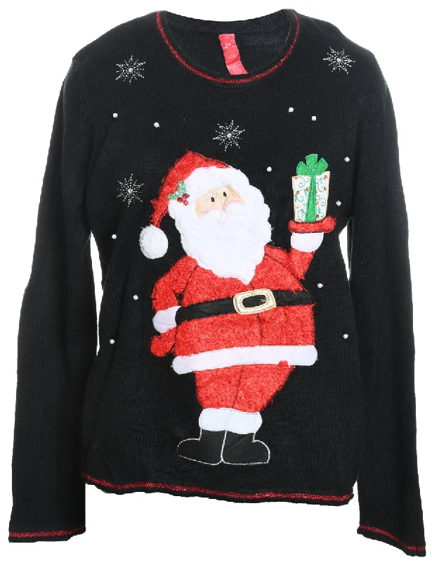 Santa Claus Design Black & Red Christmas Jumper - L Mesh Blend Leather Blend Suede Blend Santa Claus Design Black & Red Christmas Jumper - L Mesh Blend Leather Blend Suede Blend