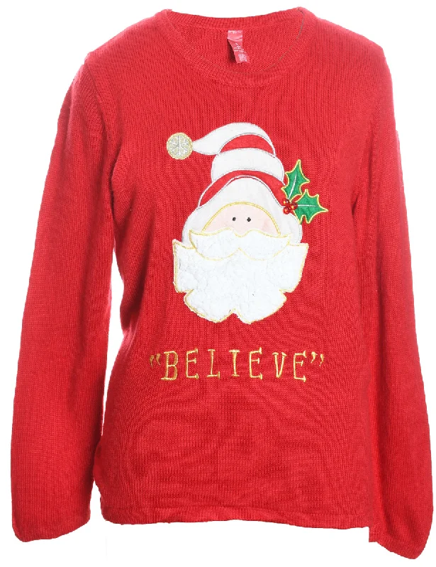 Santa Claus Design Red Knit Christmas Jumper - L Denim Fabric Leather Fabric Suede Fabric Santa Claus Design Red Knit Christmas Jumper - L Denim Fabric Leather Fabric Suede Fabric
