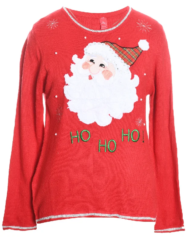 Santa Claus Design Red Knit Christmas Jumper - M Cashmere Blend Cotton Blend Poly Blend Santa Claus Design Red Knit Christmas Jumper - M Cashmere Blend Cotton Blend Poly Blend