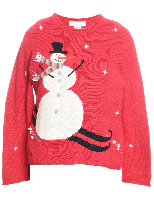 Snowman Christmas Jumper - L Elegant Classic Vintage