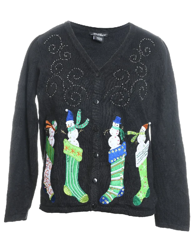 Snowman Christmas Jumper - M Silk Blend Satin Velvet