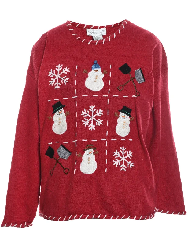 Snowman Christmas Jumper - M Satin Blend Silk Blend Wool Blend