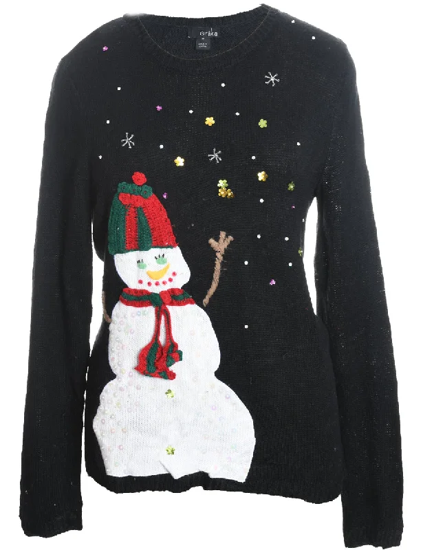 Snowman Design Black Knit Christmas Jumper - M Chenille Fabric Brocade Fabric Lace Fabric Snowman Design Black Knit Christmas Jumper - M Chenille Fabric Brocade Fabric Lace Fabric