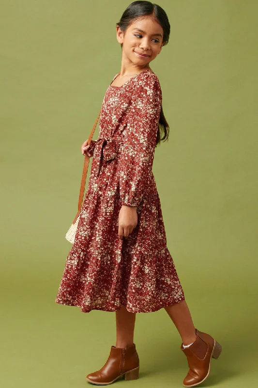 Square Neck Puff Sleeve Belted Dress