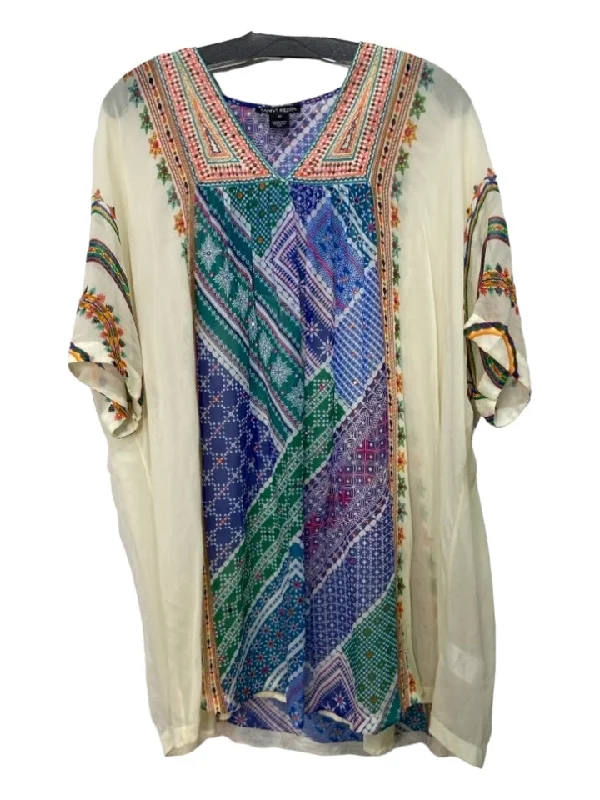 Tanvi Kedia Size XS Cream, Blue, Green Rayon Batwing Cover Up Dress