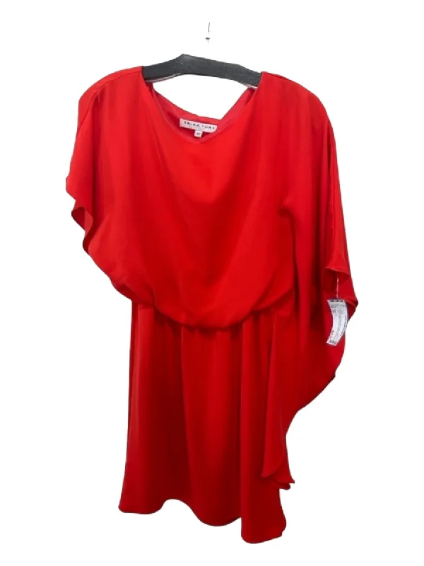 Trina Turk Size XS Orange Polyester Blend Wide Neck Draped Sleeve Dress