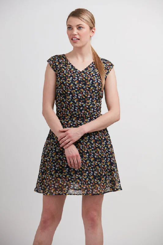 Tropical Leaf Colorful Print V-Neckline Dress