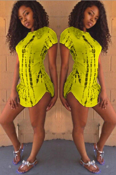 Yellow Tie Dye Slit Casual Dress