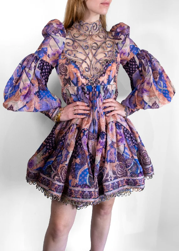 Zimmermann Celestial Swirl Yoke Linen & Silk Dress