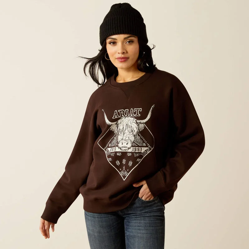 Ariat Women's Taurus Oversized Crew Sweatshirt in Mole Brown (Available in Plus Sizes) Hoodie with Crew Neck Simple Timeless Ariat Women's Taurus Oversized Crew Sweatshirt in Mole Brown (Available in Plus Sizes) Hoodie with Crew Neck Simple Timeless