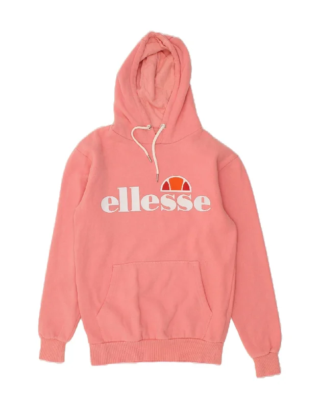 ELLESSE Womens Oversized Graphic Hoodie Jumper UK 6 XS Pink Cotton Hoodie with Lace Feminine Delicate ELLESSE Womens Oversized Graphic Hoodie Jumper UK 6 XS Pink Cotton Hoodie with Lace Feminine Delicate