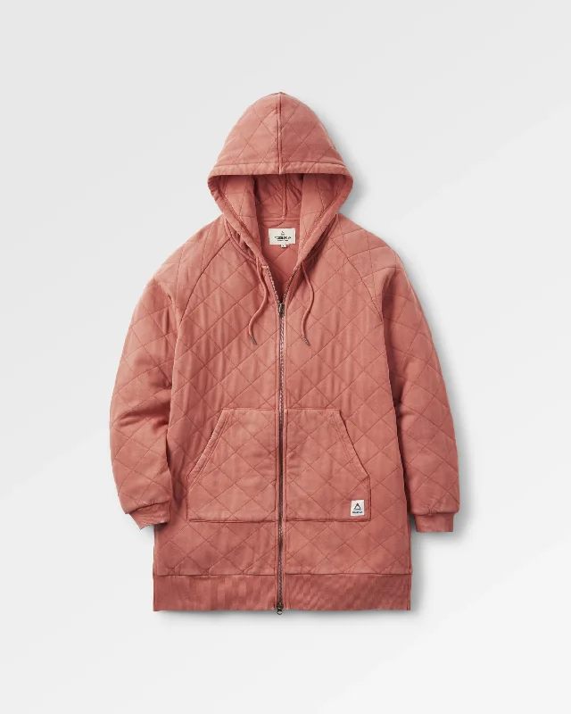 Getaway Recycled Quilted Full Zip Hoodie - Burnt Orange Hoodie with Hem Detail Decorative Unique Getaway Recycled Quilted Full Zip Hoodie - Burnt Orange Hoodie with Hem Detail Decorative Unique