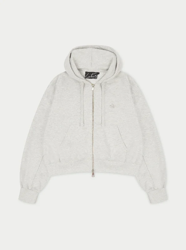 EMBLEM ZIP THROUGH RELAXED HOODIE - GREY MARL Hoodie with Hood Adjustable Protection EMBLEM ZIP THROUGH RELAXED HOODIE - GREY MARL Hoodie with Hood Adjustable Protection