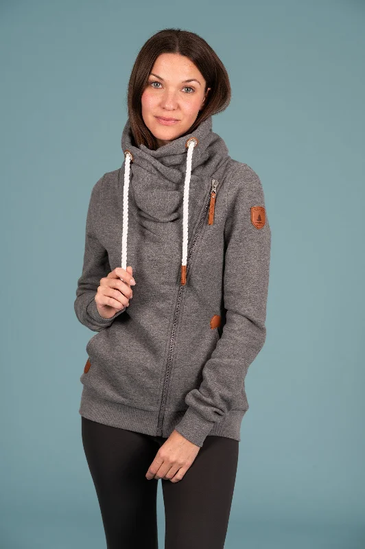 Hestia Dark Heather Grey Full-Zip Sweatshirt Hoodie with Elastic Waist Stretchable Comfortable Hestia Dark Heather Grey Full-Zip Sweatshirt Hoodie with Elastic Waist Stretchable Comfortable