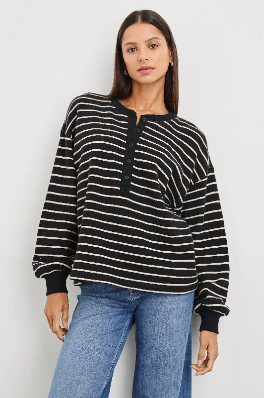 JOAN SWEATSHIRT - BLACK IVORY STRIPE Hoodie with Elastic Cuffs Stretchable Comfortable JOAN SWEATSHIRT - BLACK IVORY STRIPE Hoodie with Elastic Cuffs Stretchable Comfortable