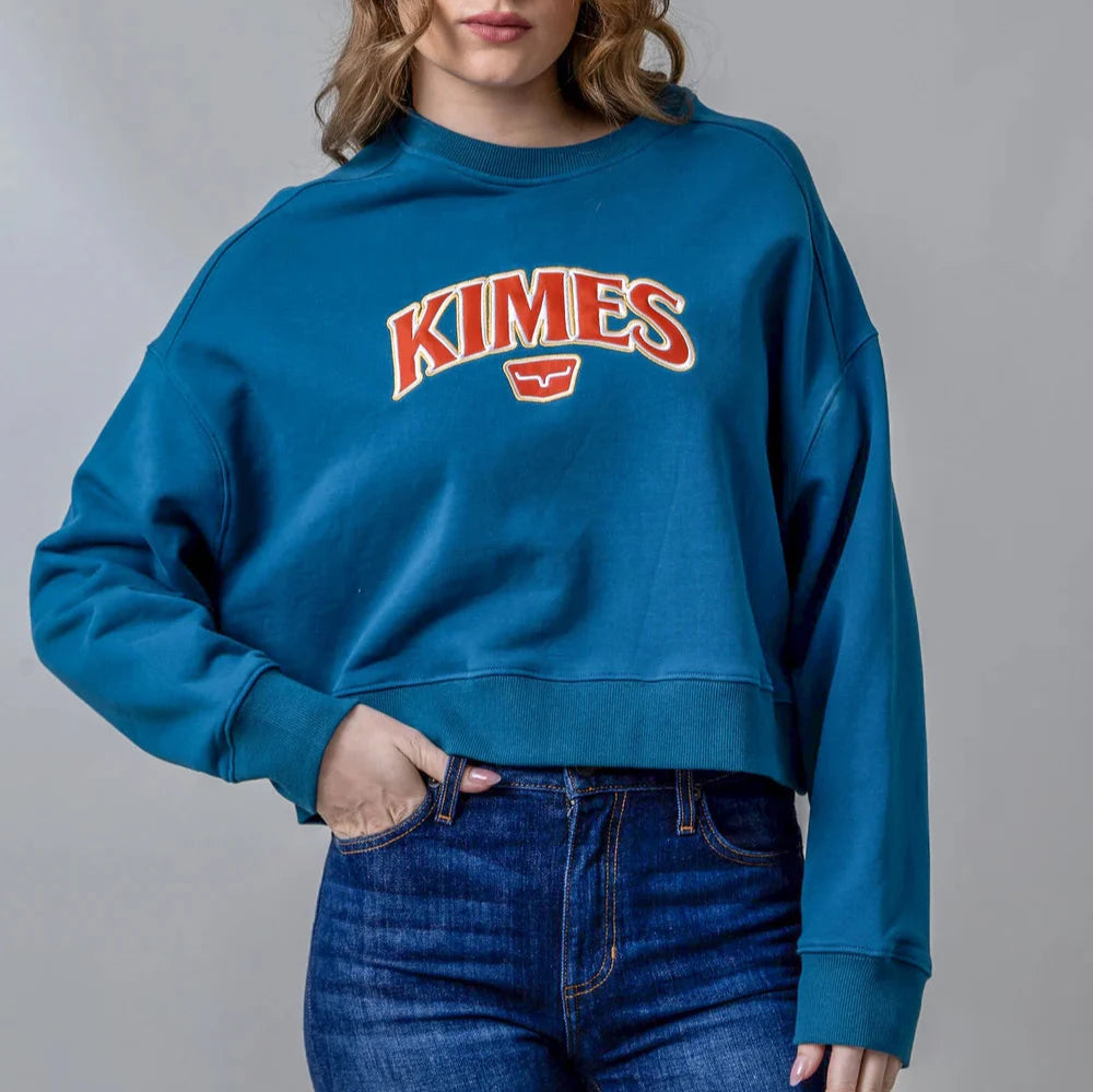 Kimes Ranch Women's Colfax Crew Sweatshirt in Mid Blue Hoodie with Reflective Safety Nightwear Kimes Ranch Women's Colfax Crew Sweatshirt in Mid Blue Hoodie with Reflective Safety Nightwear