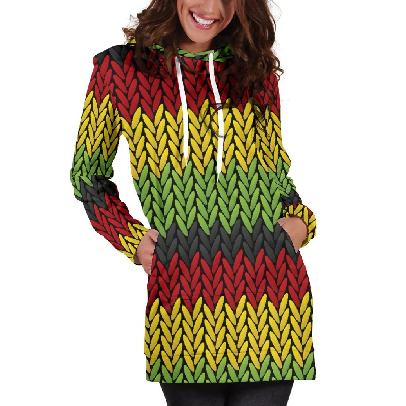 Knitted Style Reggae Pattern Print Pullover Hoodie Dress Hoodie with Thumb Holes Functional Cozy Knitted Style Reggae Pattern Print Pullover Hoodie Dress Hoodie with Thumb Holes Functional Cozy