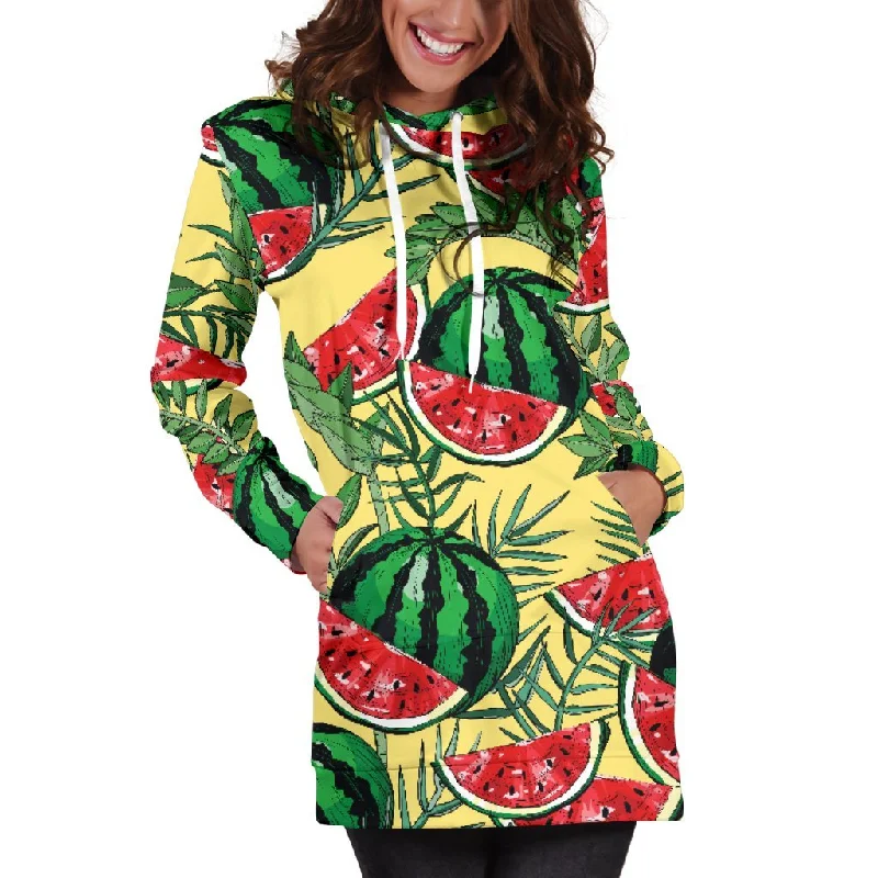 Leaf Watermelon Pieces Pattern Print Pullover Hoodie Dress Hoodie with Magnetic Closure Innovative Modern Leaf Watermelon Pieces Pattern Print Pullover Hoodie Dress Hoodie with Magnetic Closure Innovative Modern