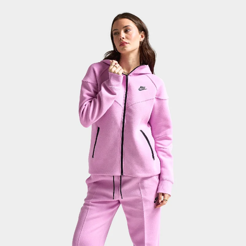 Nike Sportswear Women's Tech Fleece Windrunner Full Zip Hoodie Beyond Pink / Black Hoodie with Raw Hem Edgy Unfinished Nike Sportswear Women's Tech Fleece Windrunner Full Zip Hoodie Beyond Pink / Black Hoodie with Raw Hem Edgy Unfinished