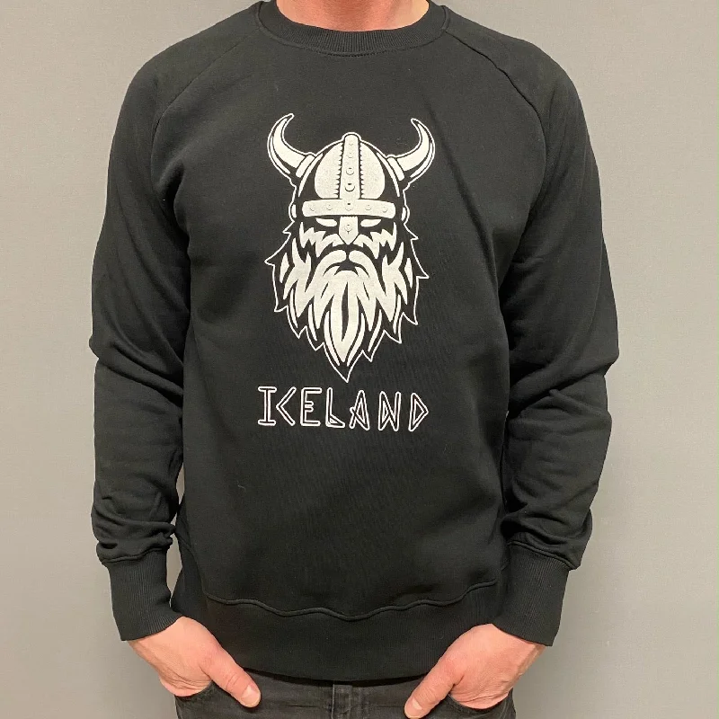 Unisex Sweatshirt - Viking Iceland - Black Hoodie with Hem Embroidery Detailed Premium Unisex Sweatshirt - Viking Iceland - Black Hoodie with Hem Embroidery Detailed Premium