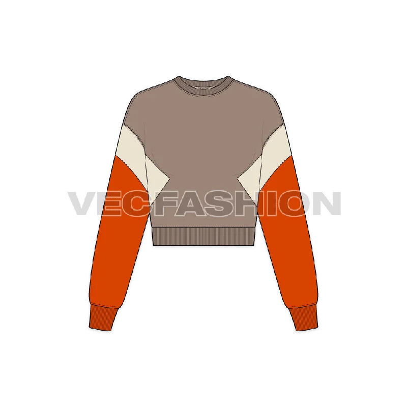 Women's Crop Crewneck Sweatshirt Hoodie with Ribbed Hem Stretchable Secure