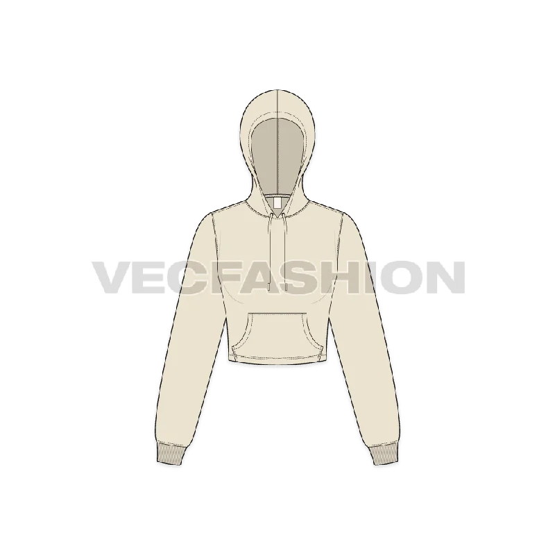 Women's Cropped Hoodie with Kangaroo Pocket Hoodie with Zipper Placket Modern Functional Women's Cropped Hoodie with Kangaroo Pocket Hoodie with Zipper Placket Modern Functional