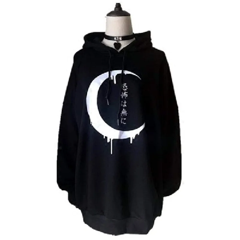 Women's Gothic Japanese Printed Casual Hoodies Black Hoodie with Full-Zip Functional Layering Women's Gothic Japanese Printed Casual Hoodies Black Hoodie with Full-Zip Functional Layering
