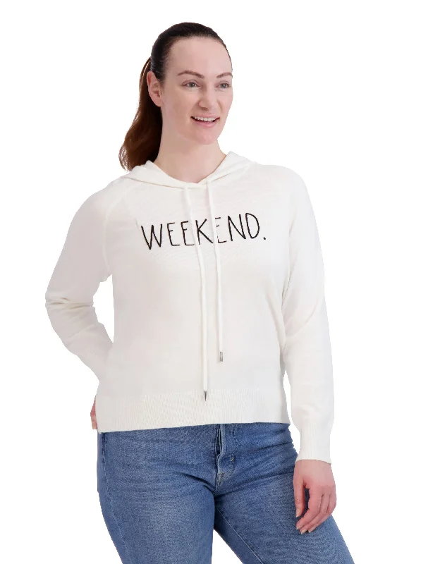 Women's "WEEKEND" Knit Pullover Hoodie Hoodie with Hem Elastic Stretchable Comfortable Women's "WEEKEND" Knit Pullover Hoodie Hoodie with Hem Elastic Stretchable Comfortable