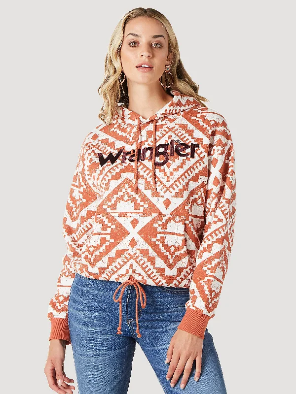 Women's Wrangler Bold Logo Cinched Hoodie In Ginger Spice Hoodie with Cropped Fit Short Trendy Women's Wrangler Bold Logo Cinched Hoodie In Ginger Spice Hoodie with Cropped Fit Short Trendy