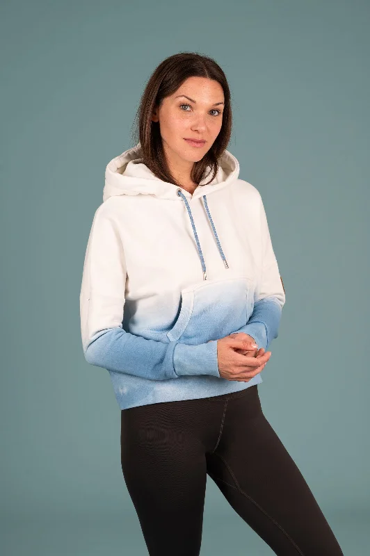 Zenni Dip Dyed Cropped Hoodie Chambray Hoodie with Snap Buttons Easy Quick