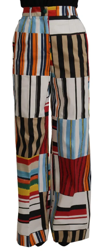 Dolce & Gabbana Striped High Waist Cotton Pants Fashionable Track Pants