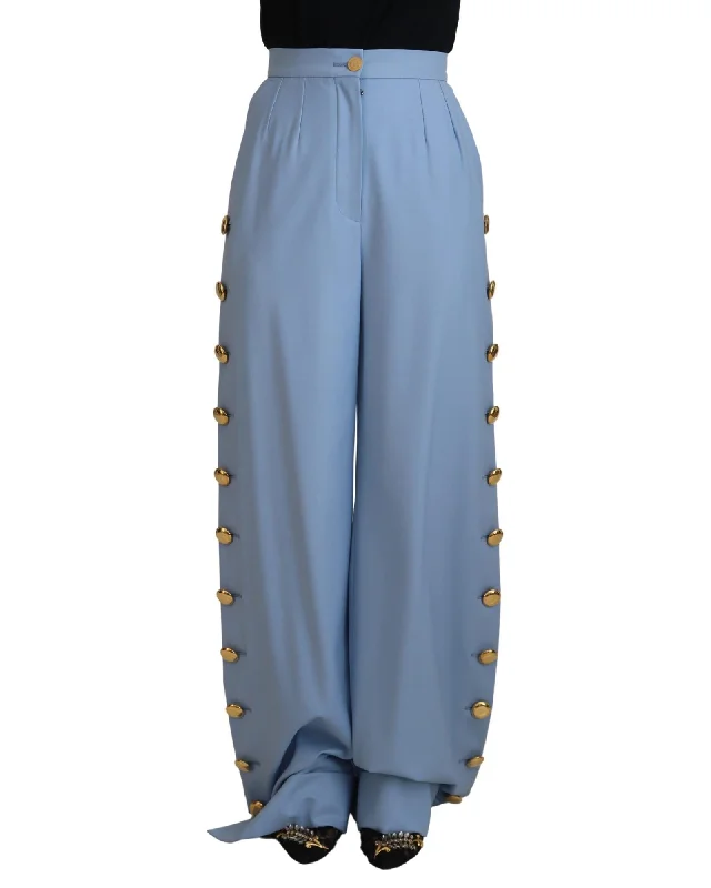 Dolce & Gabbana  Women's High Waist Wide Leg Pants - Blue Classic Cropped Pants