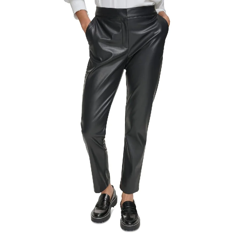 Womens Faux Leather Slim Fit Ankle Pants High-Waist Jeans