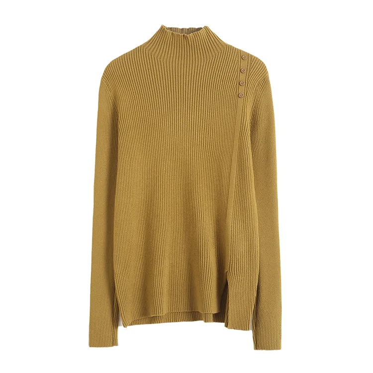 Simple basic versatile half high neck sweater  7527 Cable Knit Ribbed Knit Lace Knit