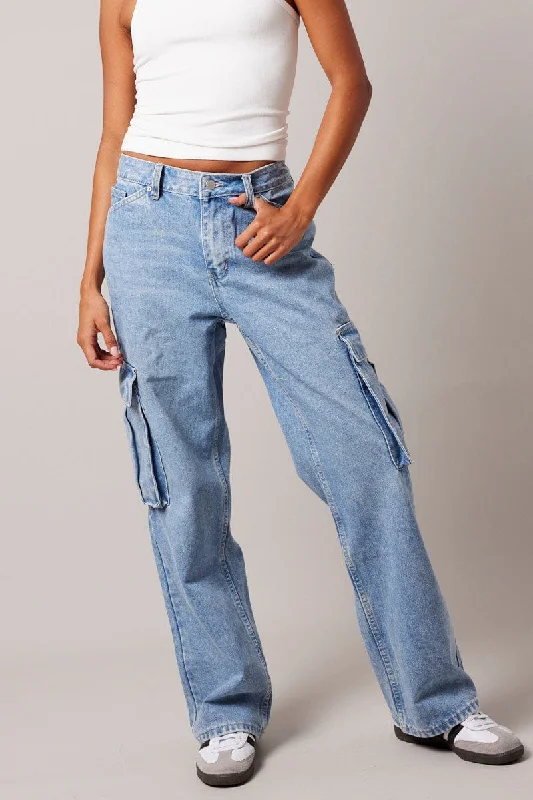 Denim Cargo Jean Mid Rise Stylish Bootcut Denim Jeans