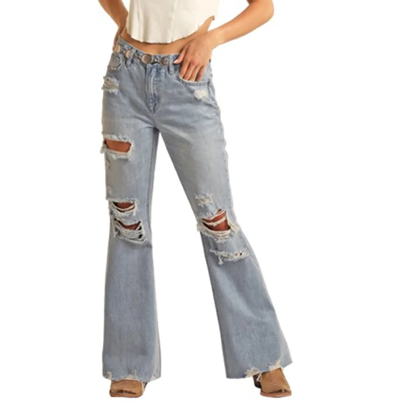 Rock and Roll Women's Light Wash High Rise Flare Jean Elegant Dark-Wash Bootcut Jeans