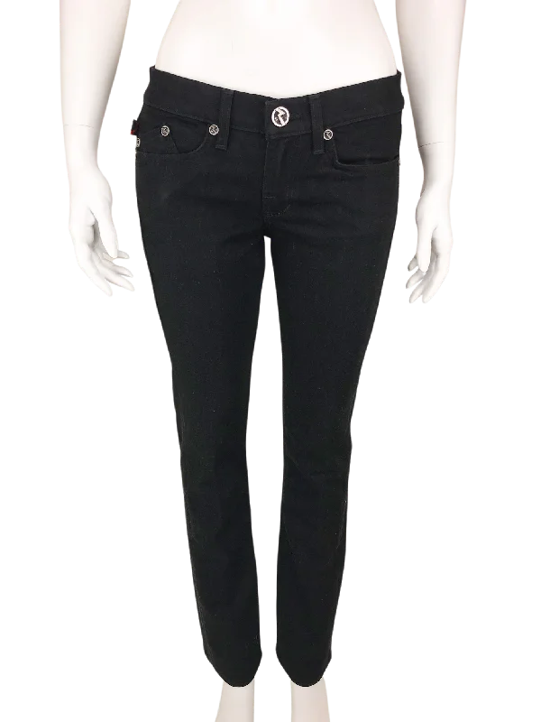 Rock & Republic, Cosbie Straight-Leg Black Jean with Lace Back Pocket Design, Size 27 (4) Fashionable Button-Front Jeans Rock & Republic, Cosbie Straight-Leg Black Jean with Lace Back Pocket Design, Size 27 (4) Fashionable Button-Front Jeans
