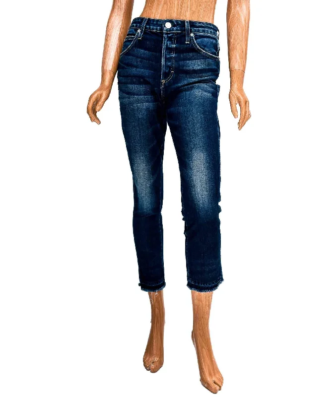 The Babe Button-Up Straight Leg Jeans Chic Rip-Detail High-Waist Jeans
