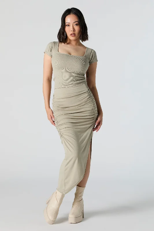 Ruched Slit Midi Skirt lace skirt romantic