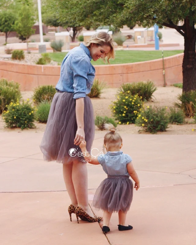 Claire Mommy and Me Ash Gray Tulle Skirts - Set of 2 corduroy skirt durable